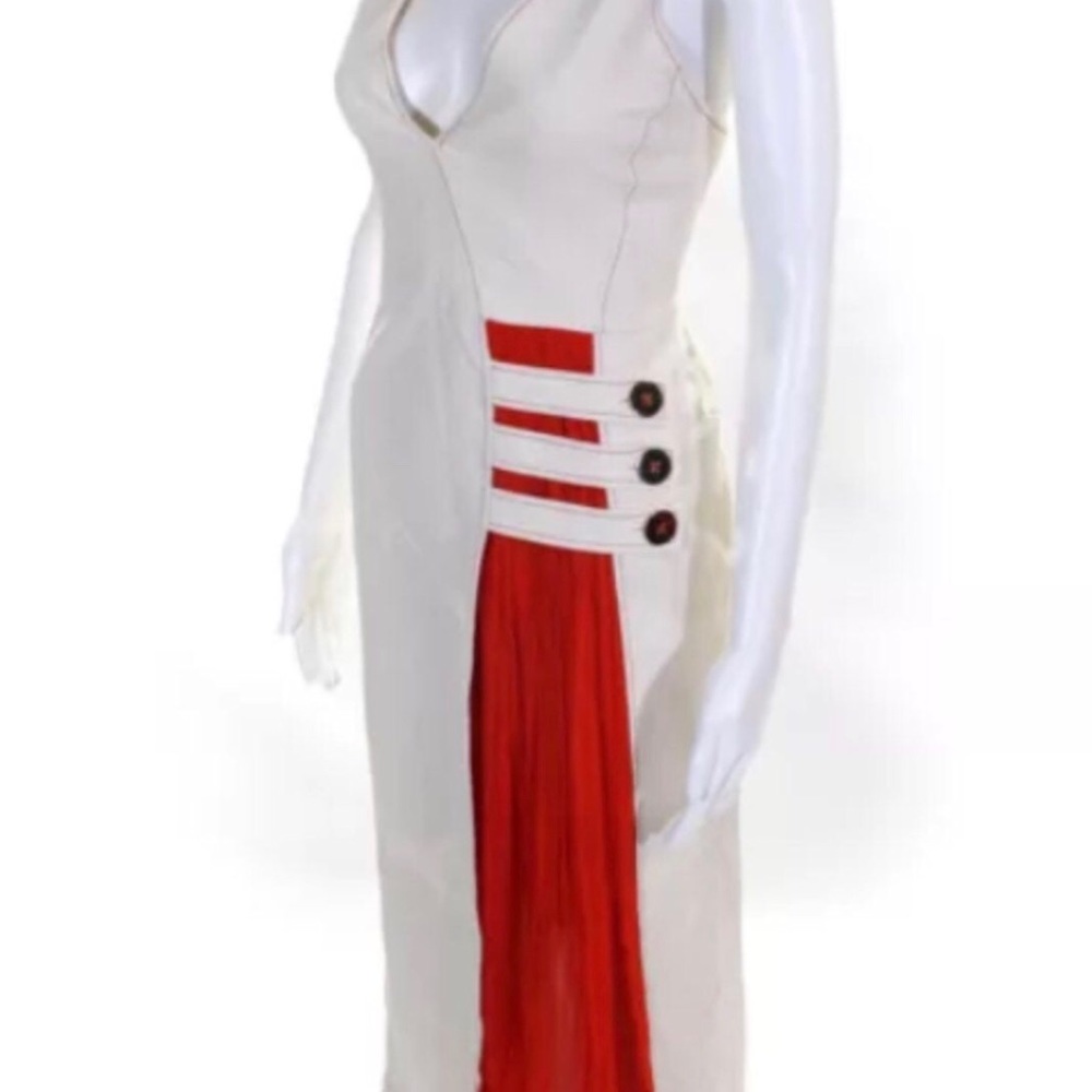 Alexis White Maxi Dress with Red Panel and Button Detail